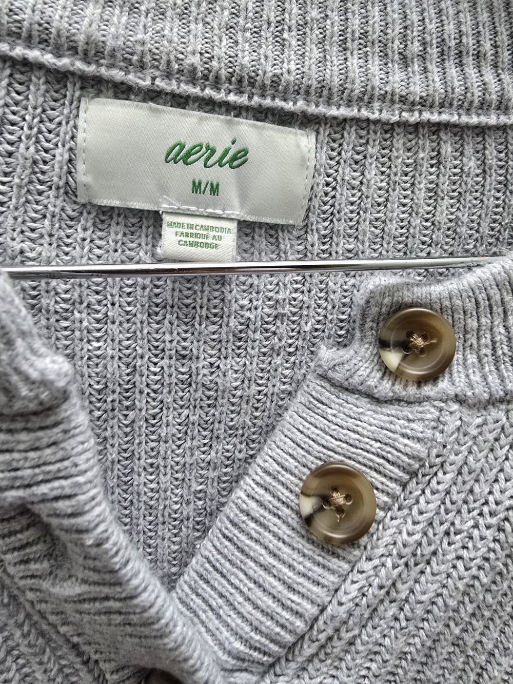 American Eagle Outfitters Light Gray Ribbed Henley Sweater - Picture 3 of 3